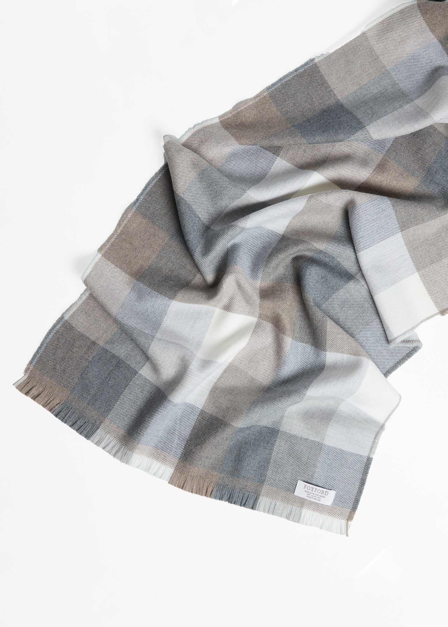 Foxford Mink Block Check Extra-Fine Merino Scarf - Image 3