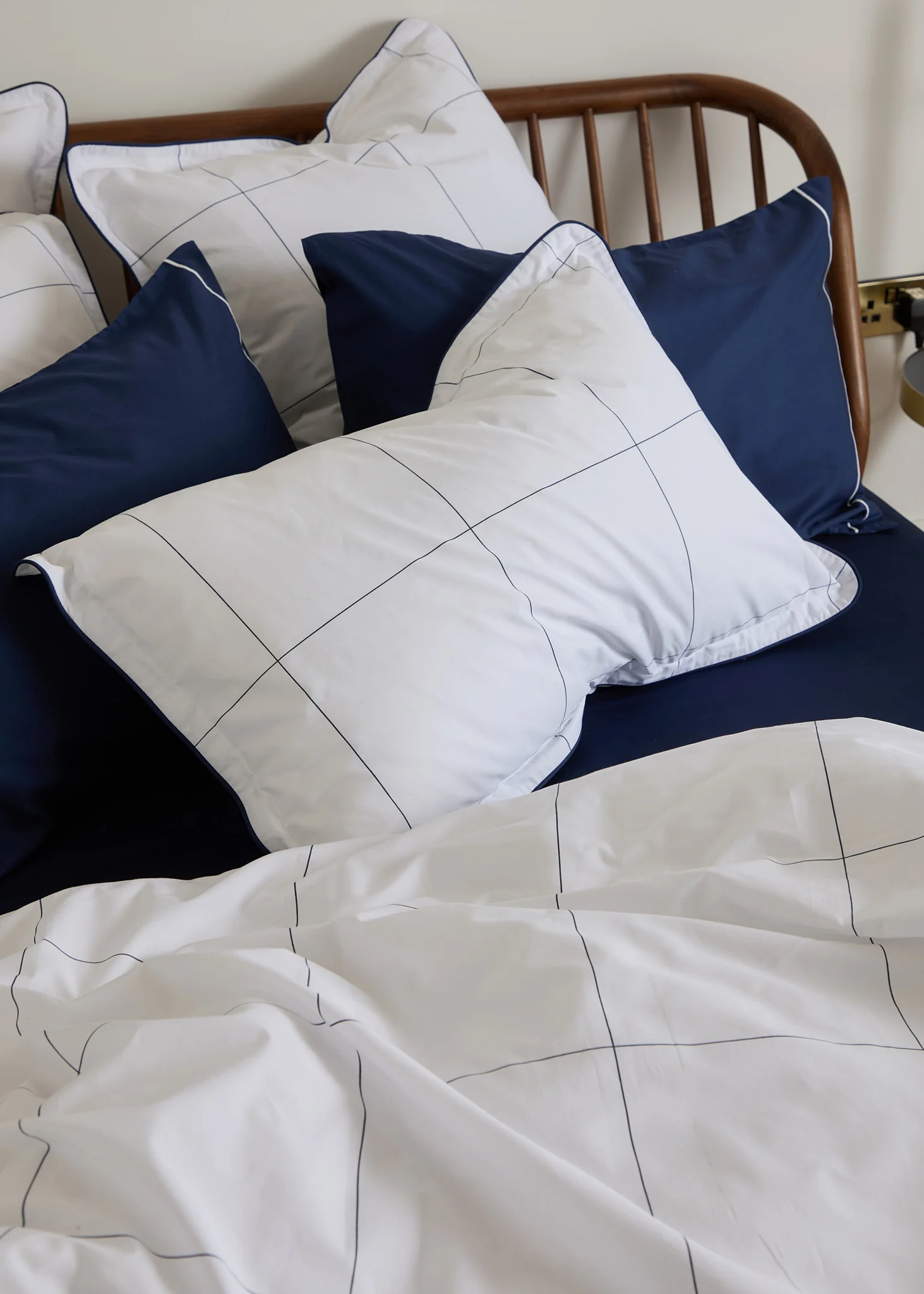 Foxford Navy Windowpane Oxford Pillowcase - Image 5