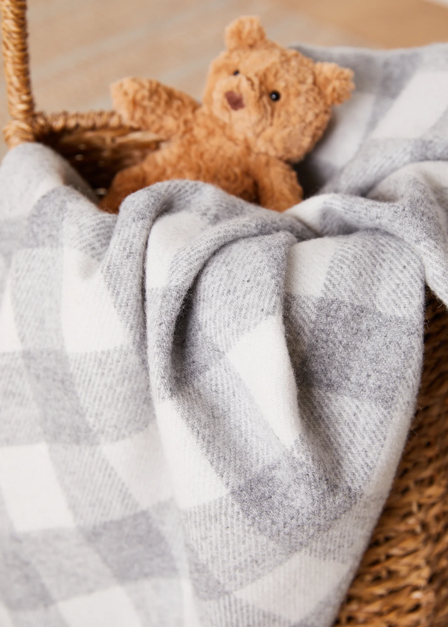 Foxford Pearl Grey Check Lambswool Baby Blanket - Image 5